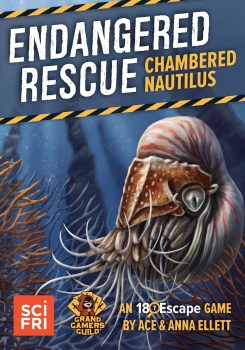 The cover of a game box that reads "Endangered Rescue" and shows a chambered nautilus underwater.