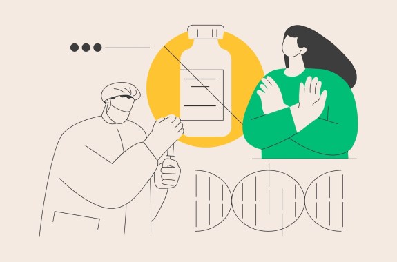 Line sketch of person crossing arms to refuse a vaccine