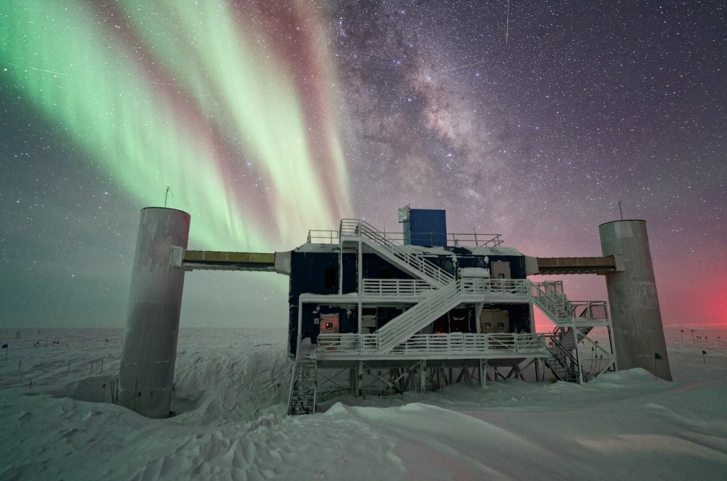 Ice cube is shown under a starry sky